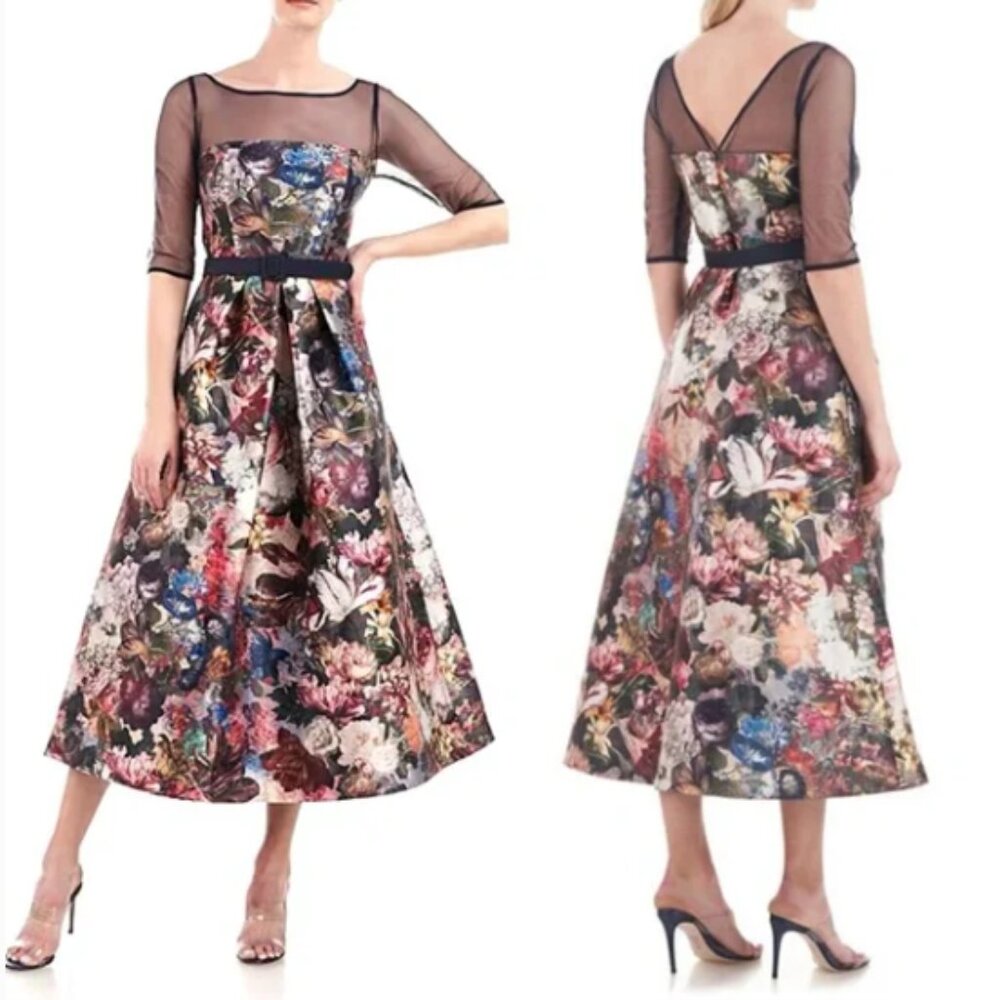 *NWT* Kay Unger Bonnie Floral Tea Length Fit & Flare Dress